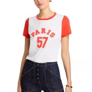 Cinq à Sept Paris 57 Shrunken Ringer Tee Shirt SZ M